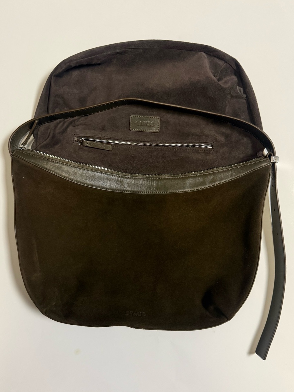 STAUD Dark Brown Suede Shoulder Bag - Picture 7 of 12